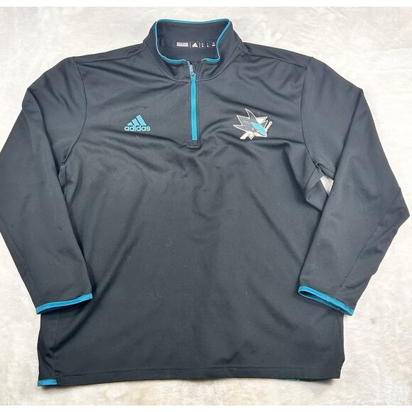 Adidas NHL San Jose Sharks 1/4 Zip Athletic Top Mens Black Long Sleeve Size XL - Picture 1 of 11